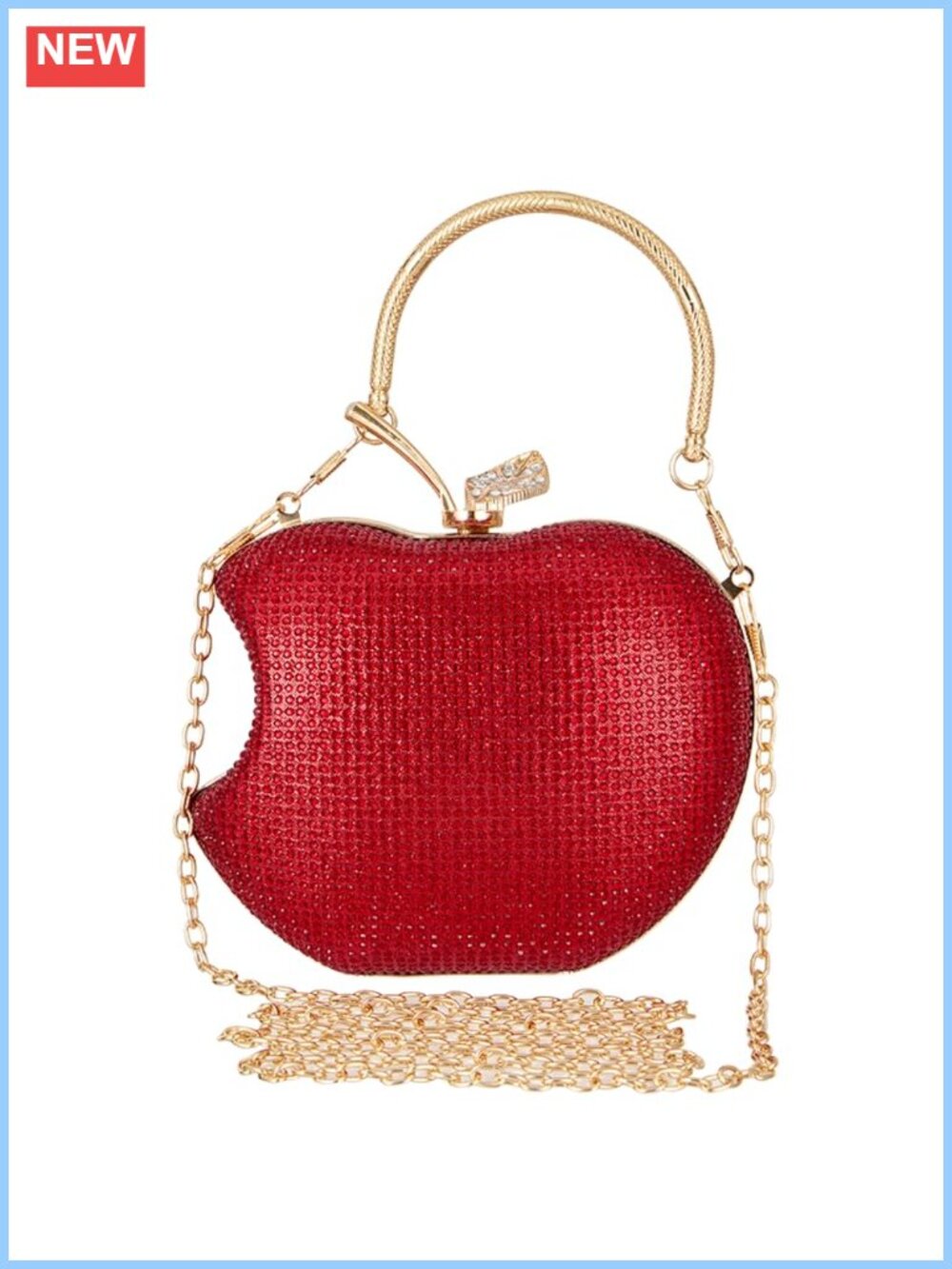 Rhinestone Apple-Shaped Evening Clutch Purse with Detachable Chain